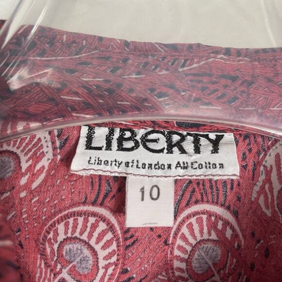 Liberty Of London Blouse Shirt UK 10 (Fits US 4) Red Peacock Feather Classic - Picture 3 of 10